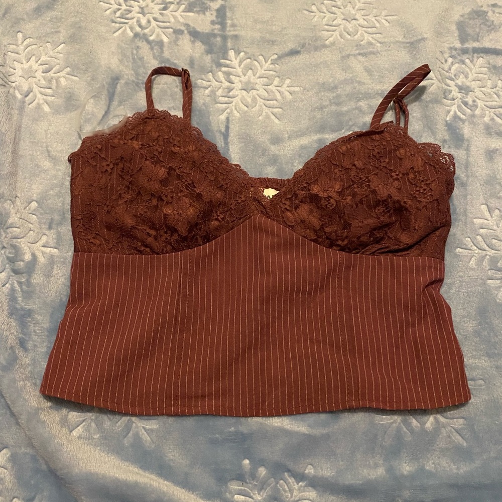 No Boundaries Maroon Pinstripe Top